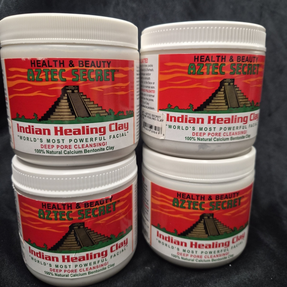 Aztec Secret Indian Healing Clay - Red & Green Label (4 Jars) EXPIRES 12/2028